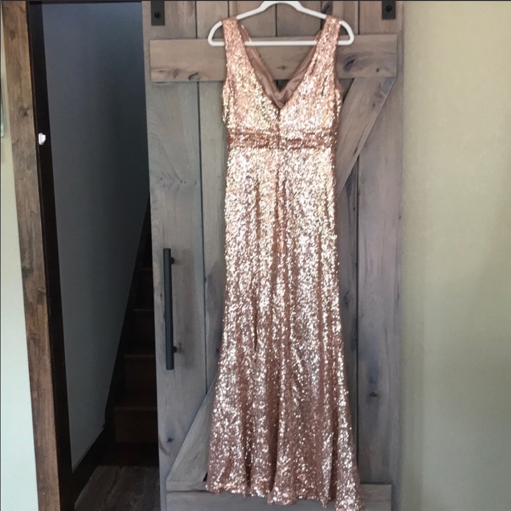 Bijou Rose Gold Sequin Revelry bridesmaid dress